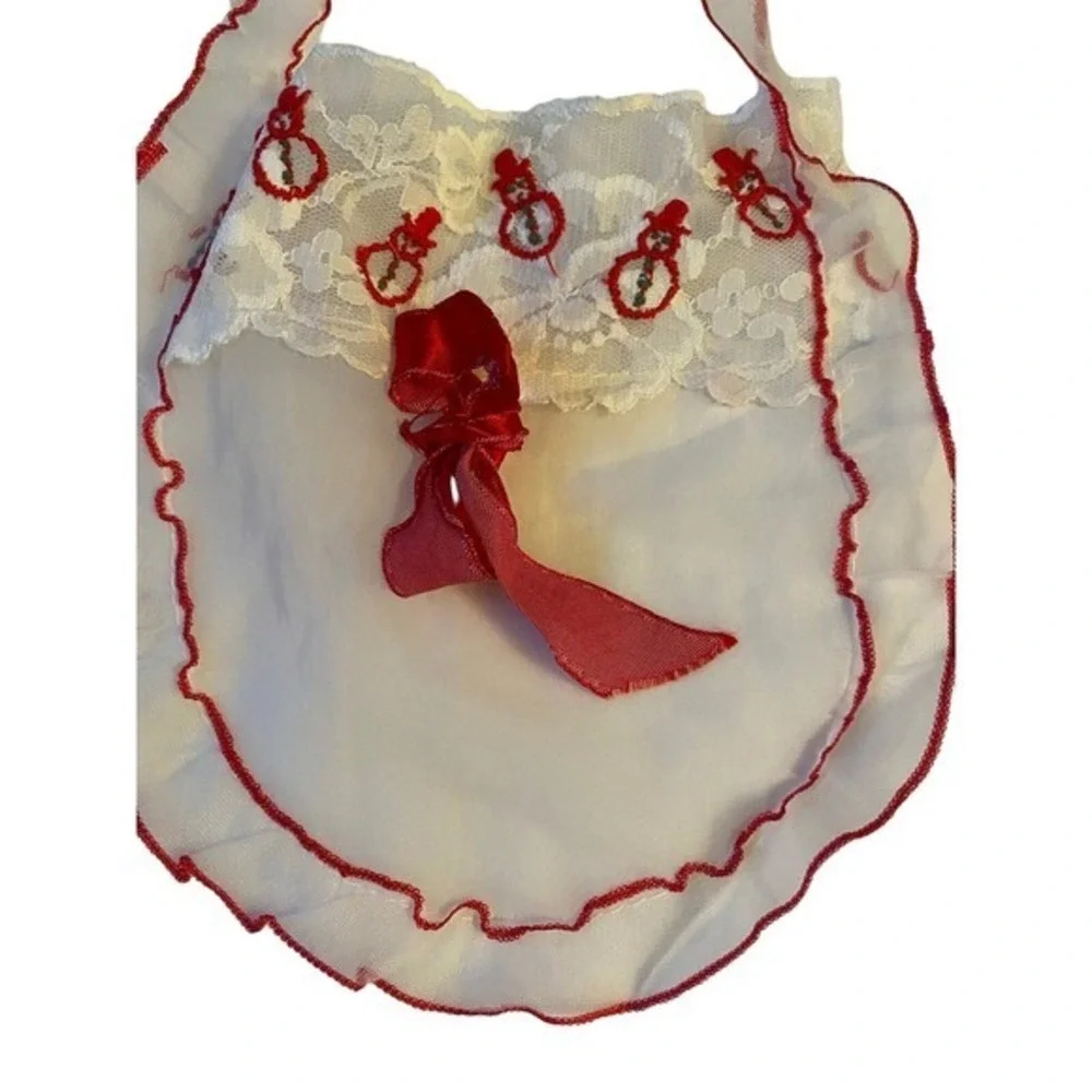 Vintage Red &‎ White Sheer 1950s Hostess Apron Embroidered Christmas Holiday